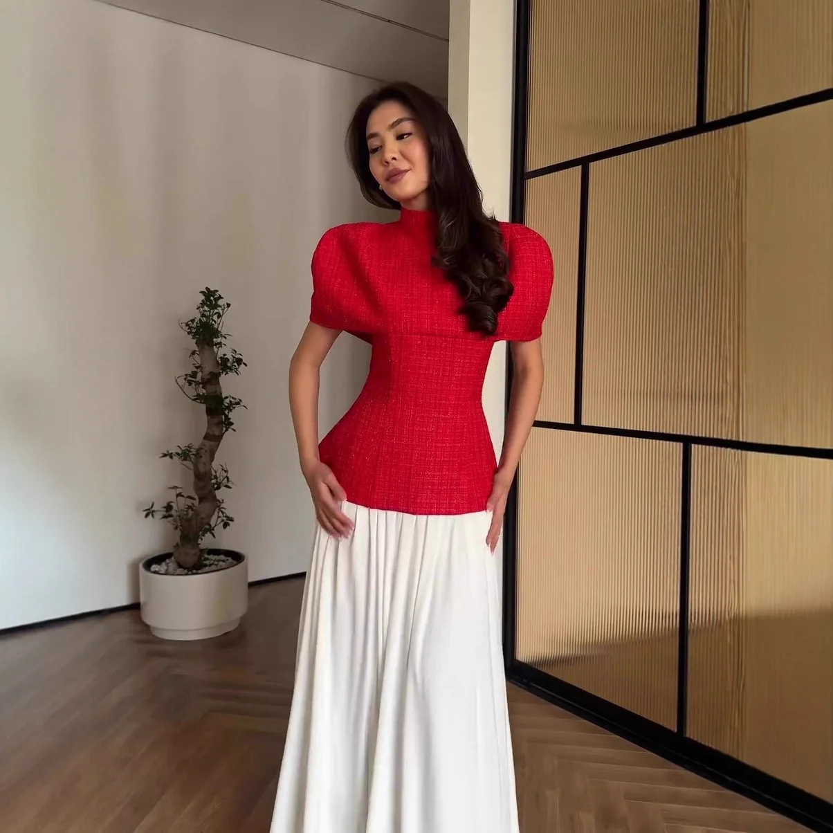 Eid Women Short Sleeve Top Long Skirt 2 Piece Set Ramadan Abaya Party Suits Muslim Jalabiya Morocco Office Lady Dubai Islam Arab 3