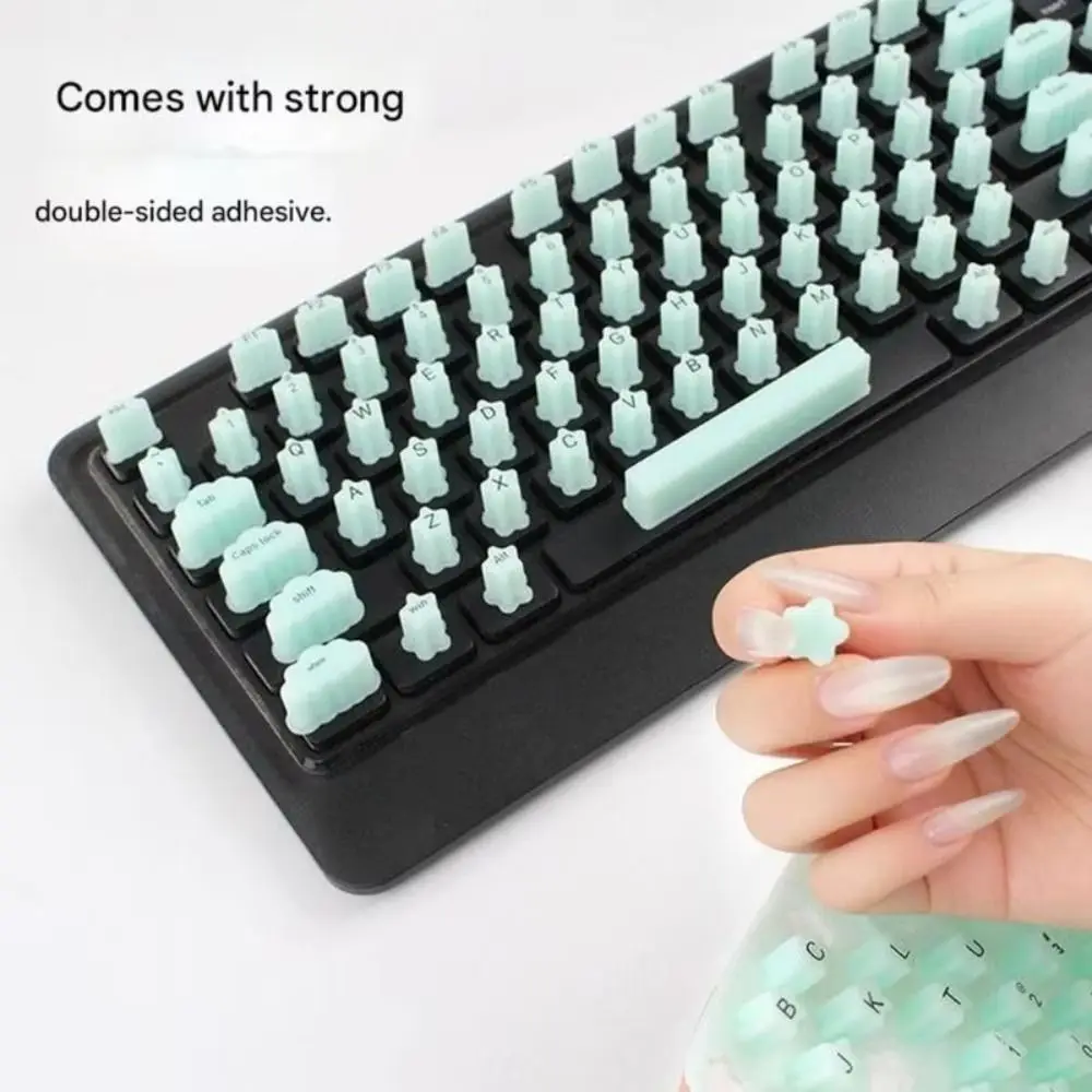 Dust Proof Raised Keyboard Stickers Soft Silicone Button Cap Long Nail Typing Tools Scratch Proof Protective Film