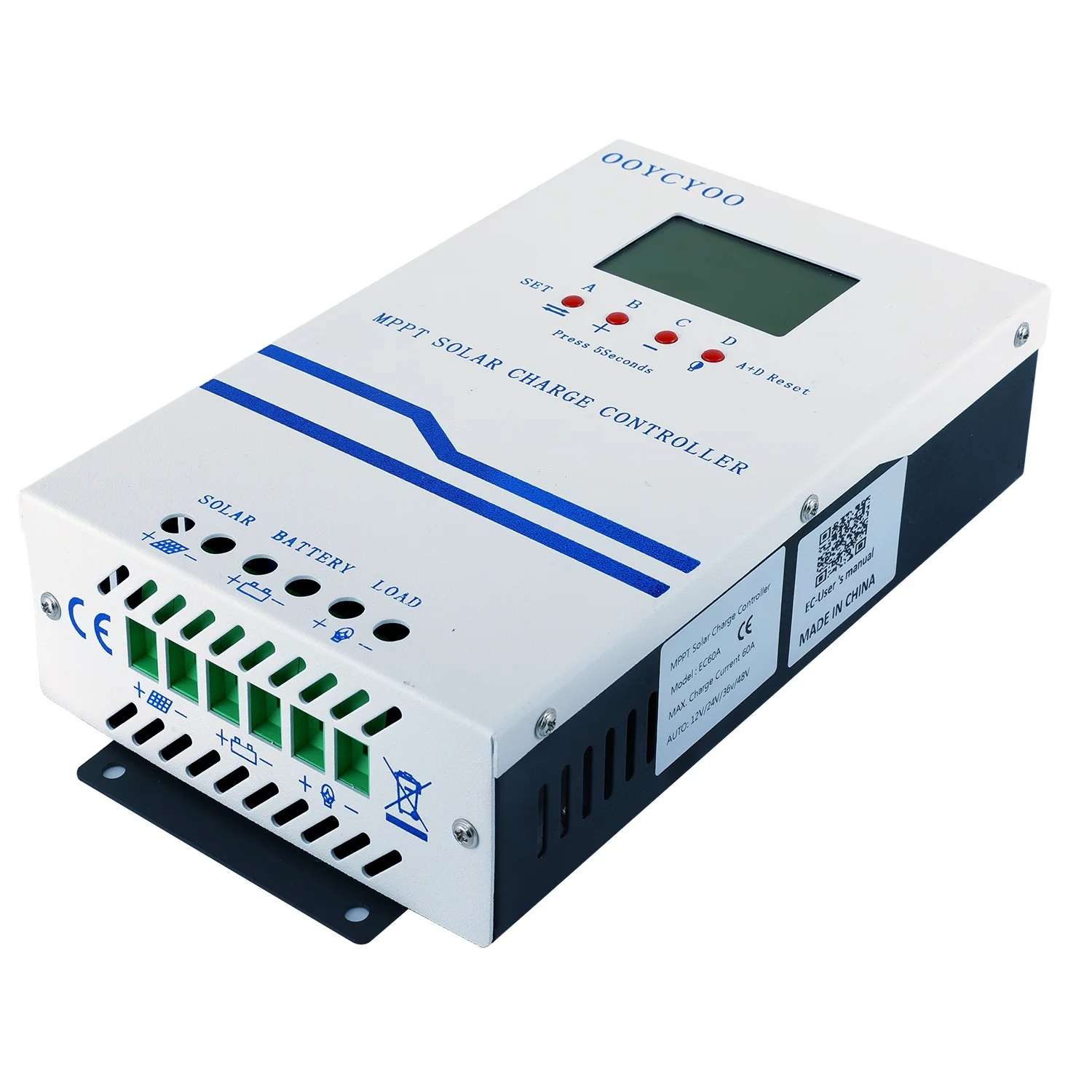 MPPT Solar Controller 60A 12V/24V/36V/48V Auto Identify for Lithium Lead Acid Battery PV Regulator Charger