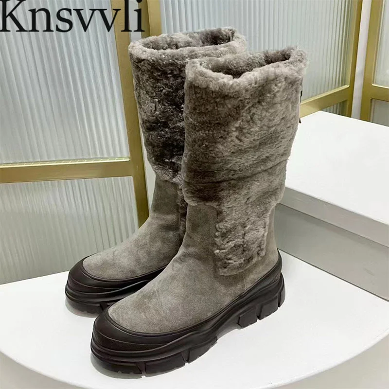 

Winter Wool Flat Motorcycle Boots Women Round Toe Thick Sole Shoes Women Cow Suede String Bead Zipper Knight Short Boots Woman