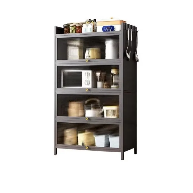 Kitchen Storage Cabinet Flap Door Multifunctional Four-Layer Stainless Steel Household Appliances Shelf