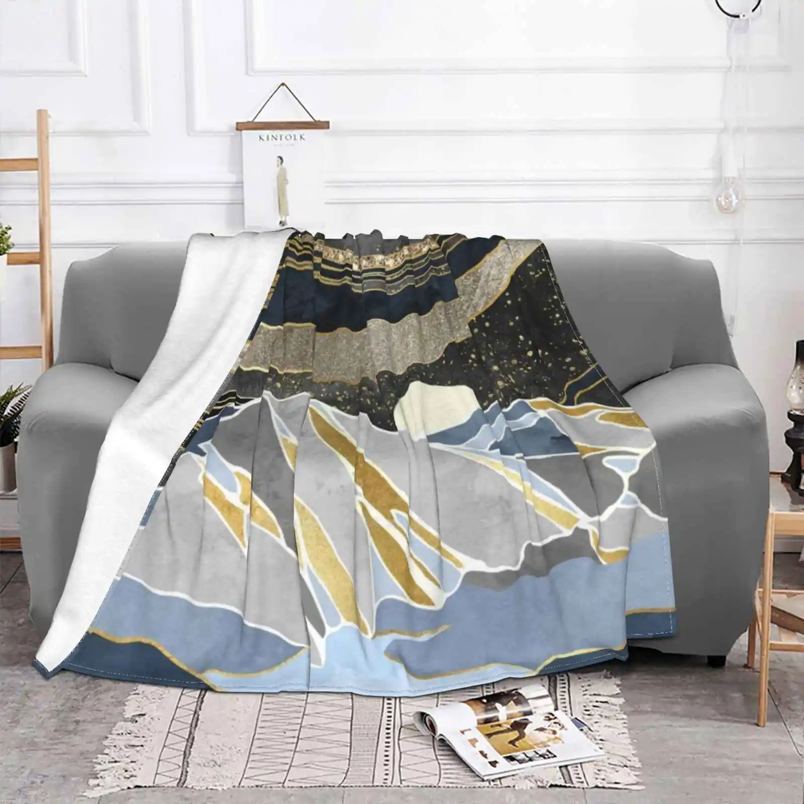 Sky Hot Sale Printing High Qiality Warm Flannel Blanket Sky Landscape Nature Gold Copper Blue Navy Grey Gray Stars Moon