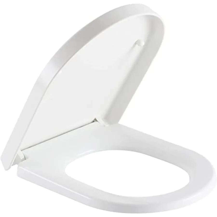 

Toilet Seat D Shape Soft Close Quick Release Easy Clean Toilet Seat Replacement with Non-Slip Bumpers for Bathroom White