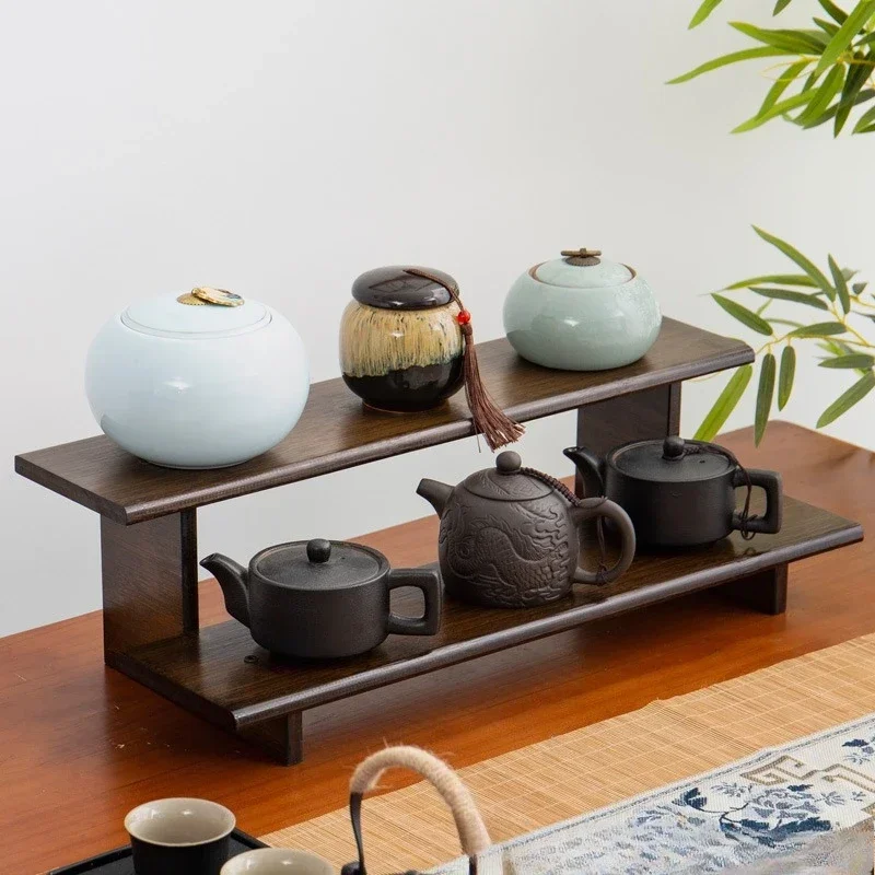 New model Desktop teacup rack, table Bogu rack, solid wood tea set, teapot, tea can storage rack