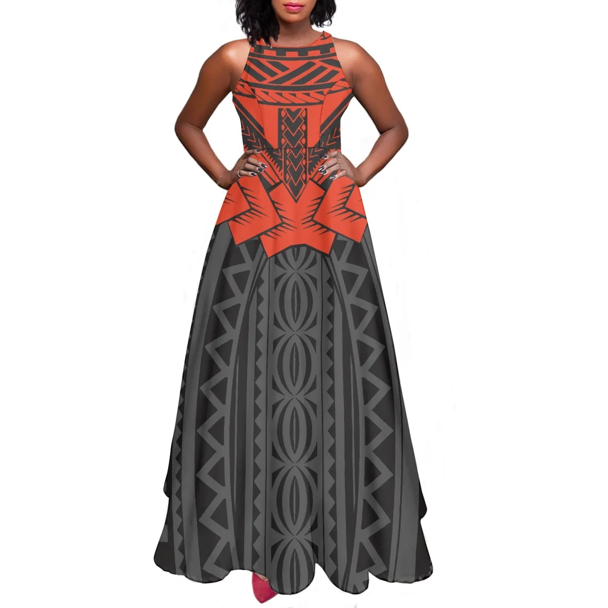 

Classic Polynesian Heritage Art Dress Sleeveless Large Skirt Dress Women Casual Elegant Hawaiian Dress Printed On Demand