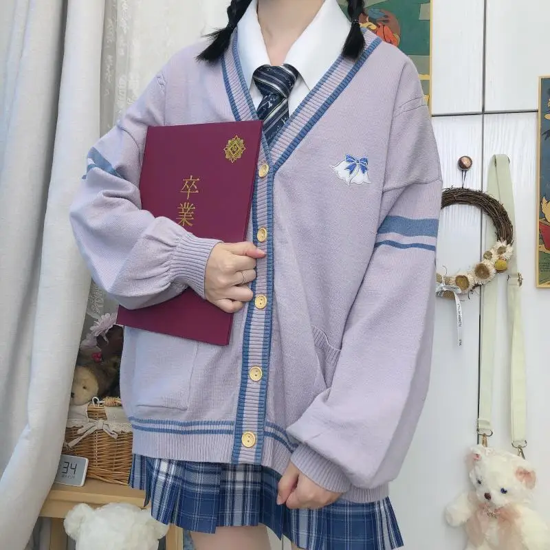 Cappotto maglione con scollo a V a maniche lunghe giapponese autunno inverno nuovo stile college studentessa cardigan lavorato a maglia allentato coreano