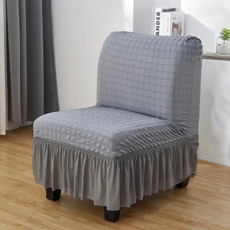 Armless Sofa Chair Cover Solid Color Elastic Seersucker Skirt Home Hotel Chair Covers Detachable Single Seat Lazy Sofa Slipcover