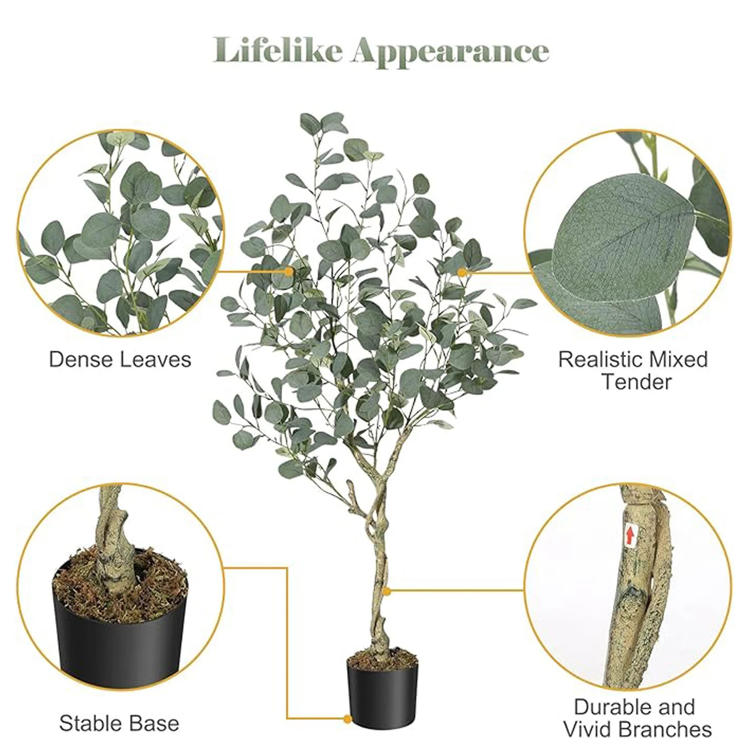 1 Pack Eucalyptus Tree Artificial 4ft Faux Eucalyptus Tree with Silver Dollar Leaves, Home Office Decor Indoor