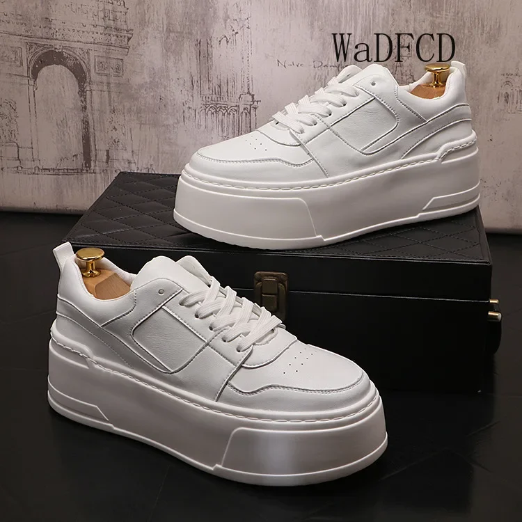 Sneakers Casual Men Designer White Shoes Fashion Secondary Leather Cowhide Breathable Height Increased Flat Platform Board Shoes