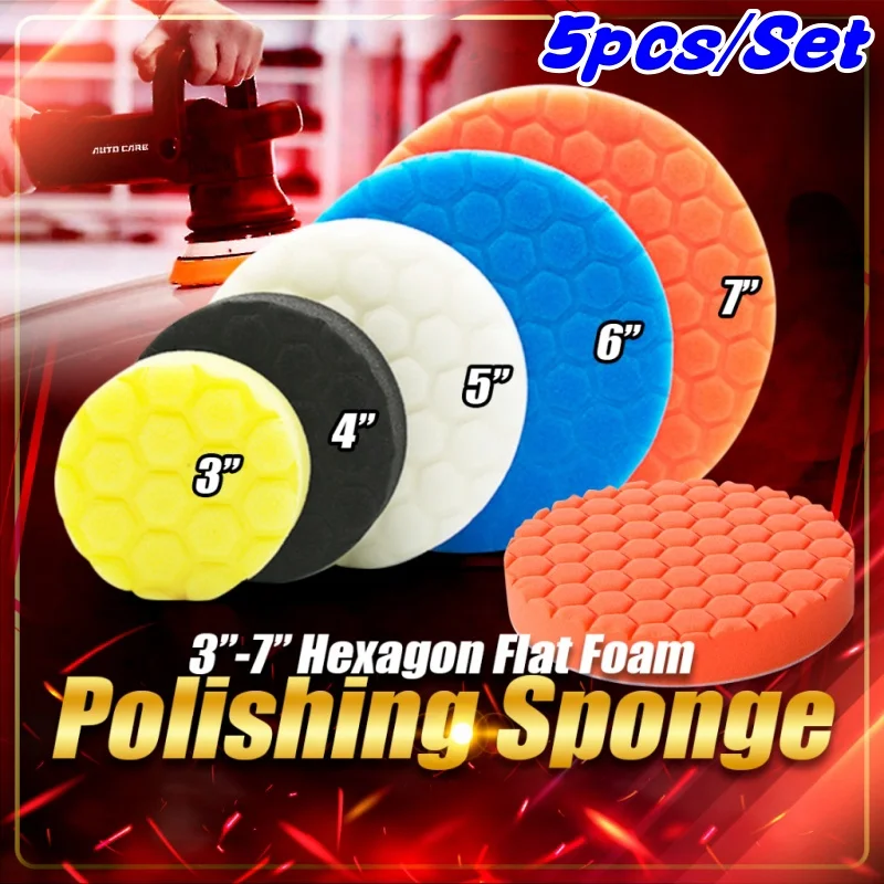 5Pcs Car Polishing Pad Kit 3/4/5/6/7 Inch Self-Adhesive Buffing Wheel Car Detailing Waxing Sponge Pads Auto Care Cleaning Tool