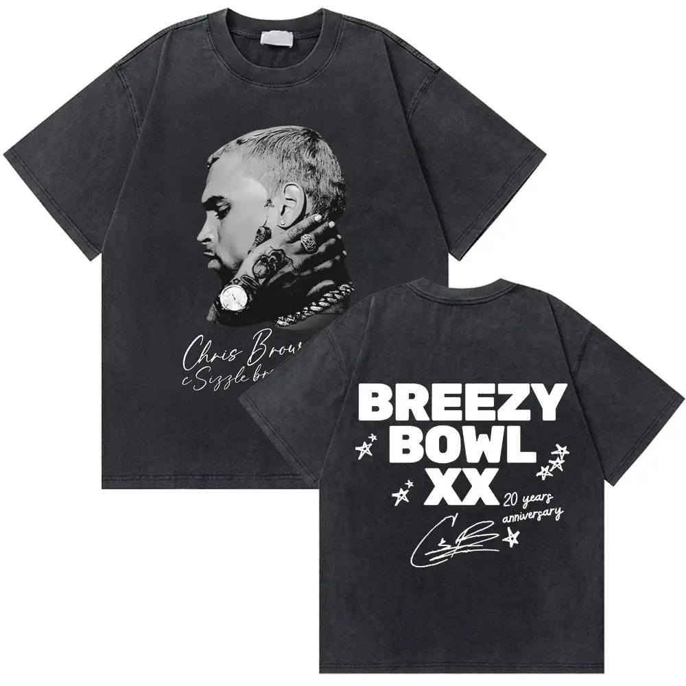 كريس براون بريزي السلطانية XX جولة حول العالم 2025 غسلها تي شيرت تقليدي الرجال النساء الهيب هوب موضة موسيقى البوب تي شيرت الذكور القطن تيز