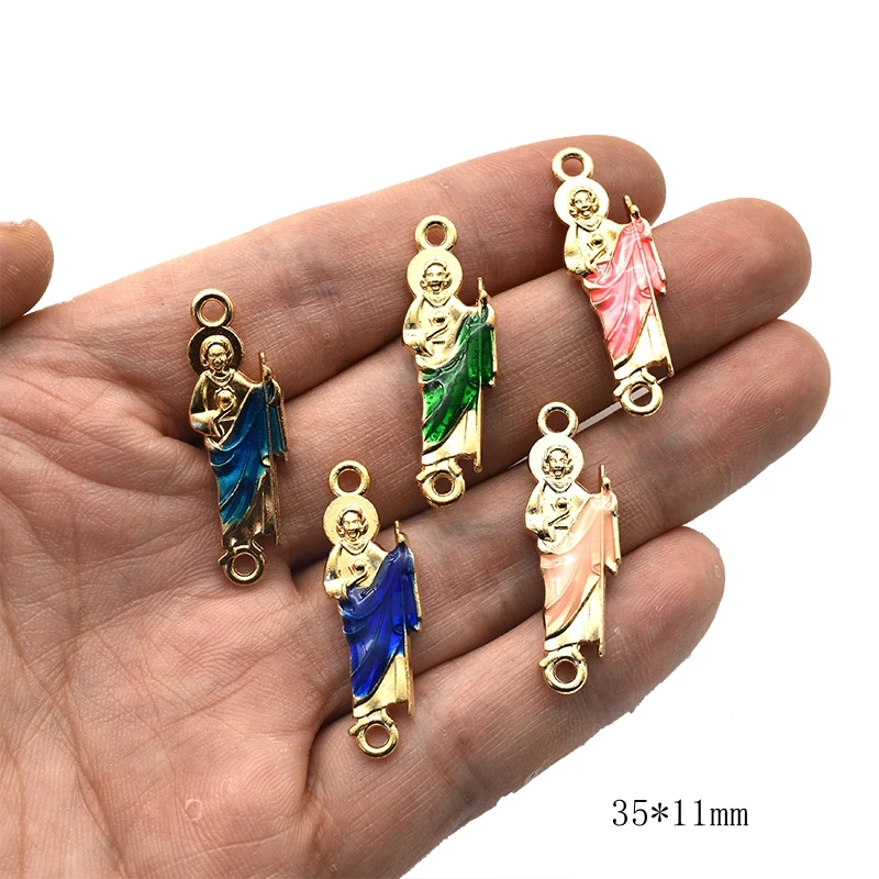 5pcs KC Gold Color Virgin Miraculous Mary San Judas Enamels Charms Alloy Metal Rosary Pendants For DIY Jewelry Making Crafts