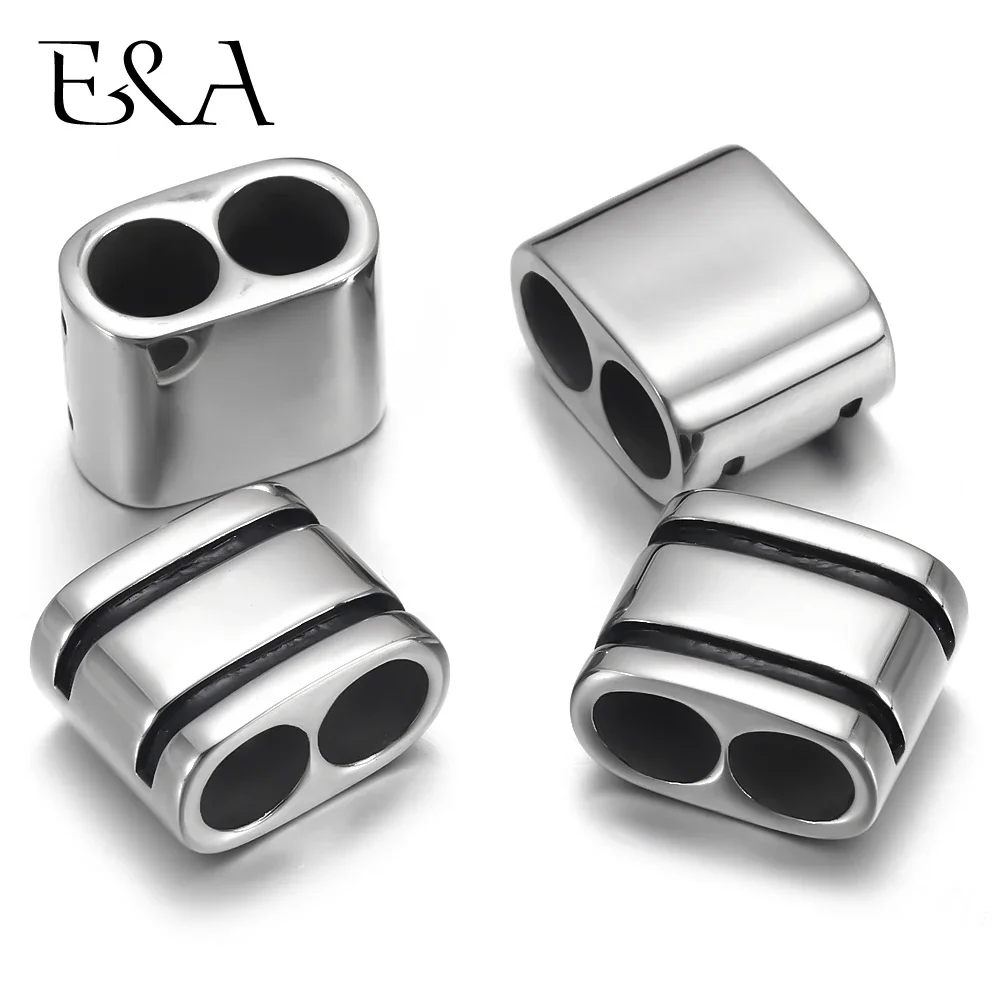 Stainless Steel Double Hole Beads Fit 6mm Leather Rope Bracelet Slide Charm Jewelry Making DIY Accessories Silder Bead