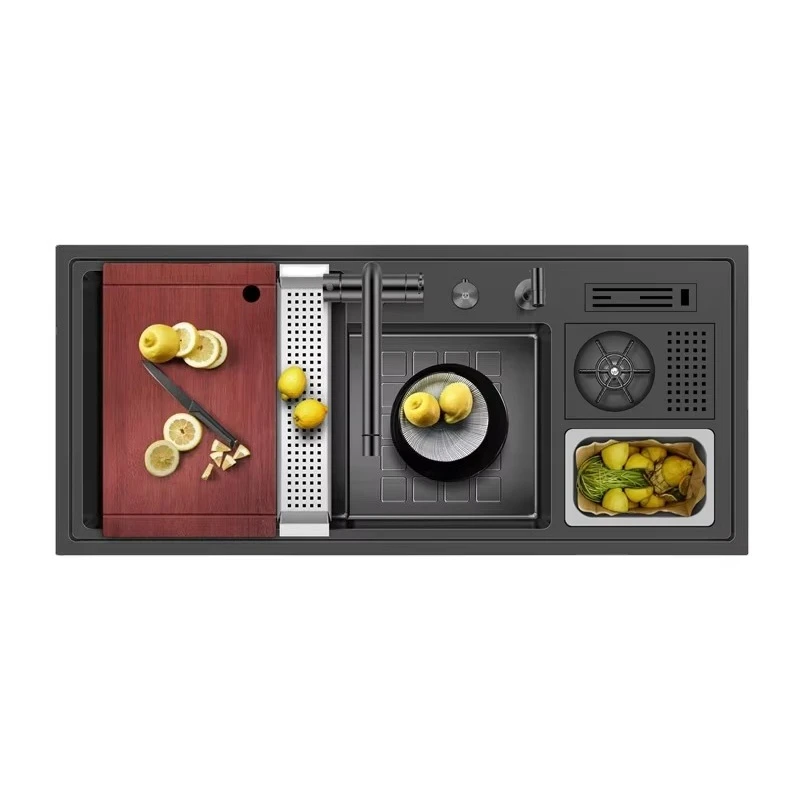 

Одинарная большая ступенчатая раковина с чашечным шайбой и сливным мусорным баком, модель 10547NX, кухонная мойка ручной работы