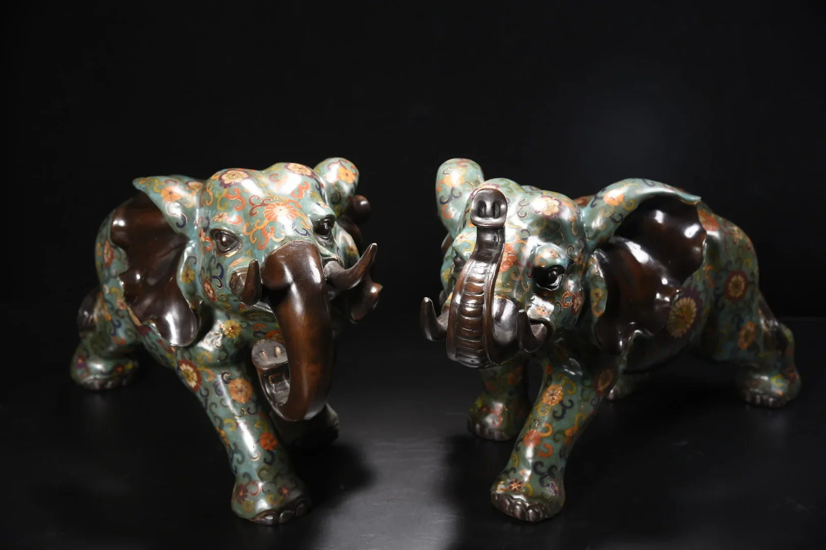 

17"Tibetan Temple Collection Old Bronze Cloisonne Flower Texture Asian Elephant Statue Amass wealth Ornaments Town House