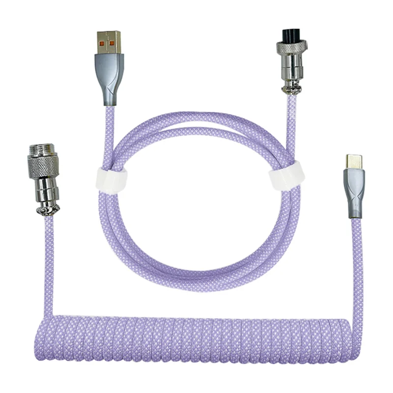 Type-C to USB Data Cable Mechanical Keyboard Coiled Cable Airline Cable Gaming Keyboard Cable Spring Cable Purple