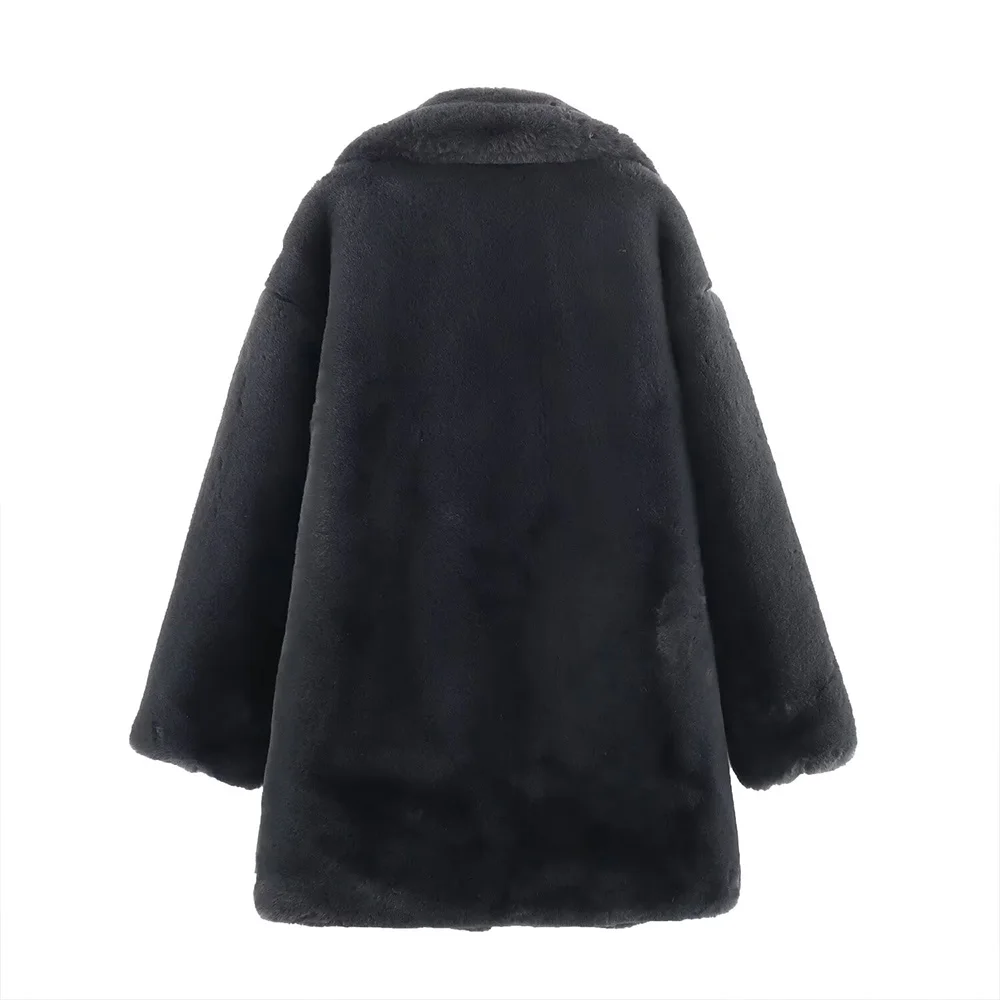 ZATT 2024 Autumn And Winter New Collection Simplicity Elegant Streetwear Easy Match Warm Black Artificial Fur Women Coat