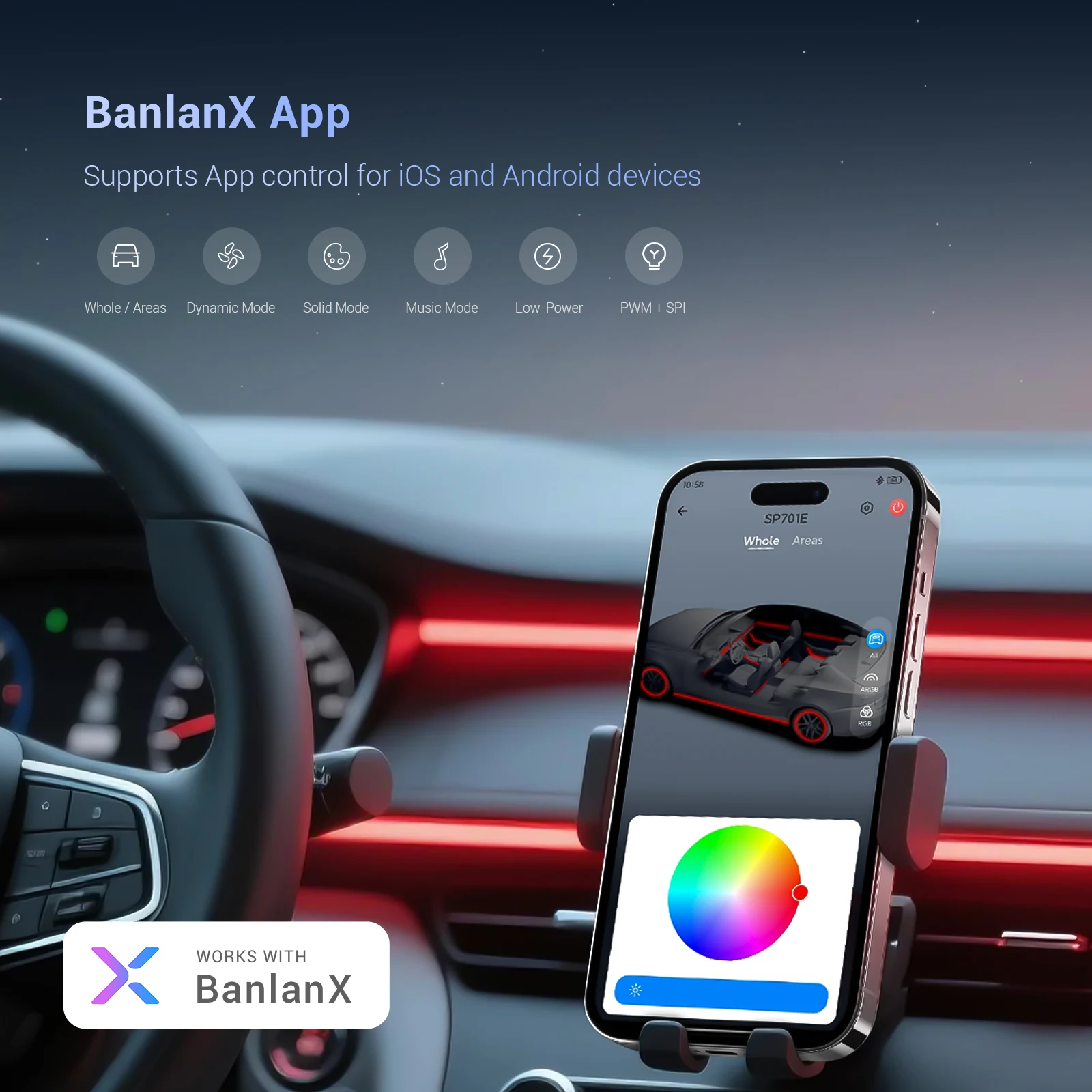 وحدة تحكم LED للسيارات SP701E للأبواب المركزية أضواء الأجواء الداخلية APP مع إعداد كلمة المرور SPI PWM 2 مخرج 5 فولت 12 فولت