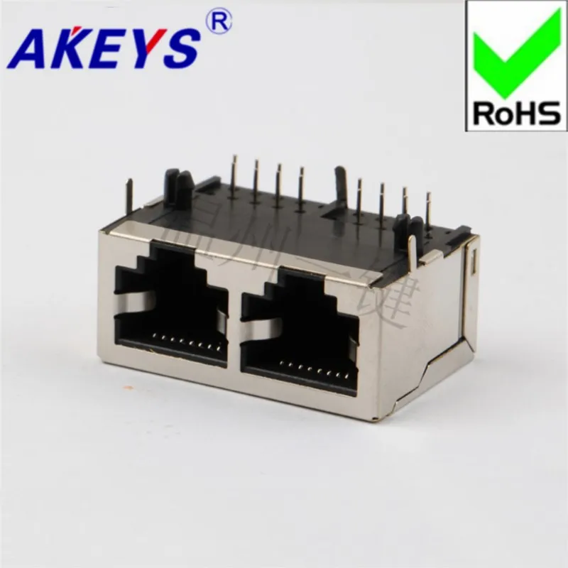 10pcs 5903 + LED-10P8C-rear foot network socket 90-degree crystal head seat horizontal RJ45 socket