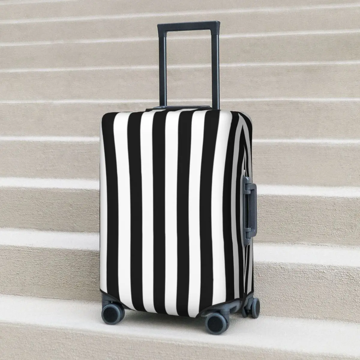 

Vintage Striped Print Suitcase Cover Black White Vertical Stripes Vacation Cruise Trip Useful Luggage Supplies Protector