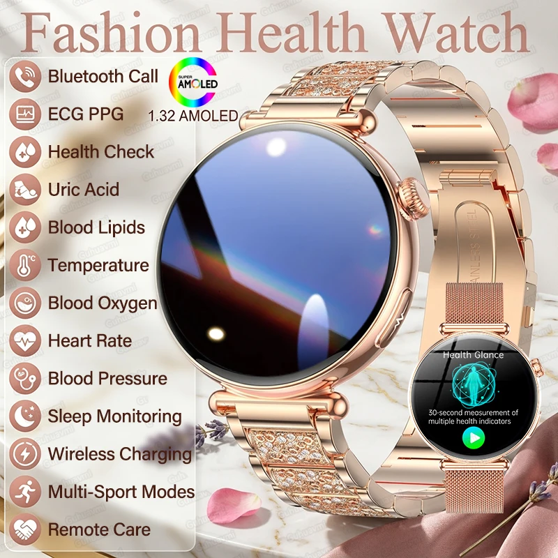 2026 New Women AI Smart Diagnosis Smart Watch HRV+ECG Uric Acid Blood Oxygen Health Monitor IP68 Waterproof Sports Smart Watches