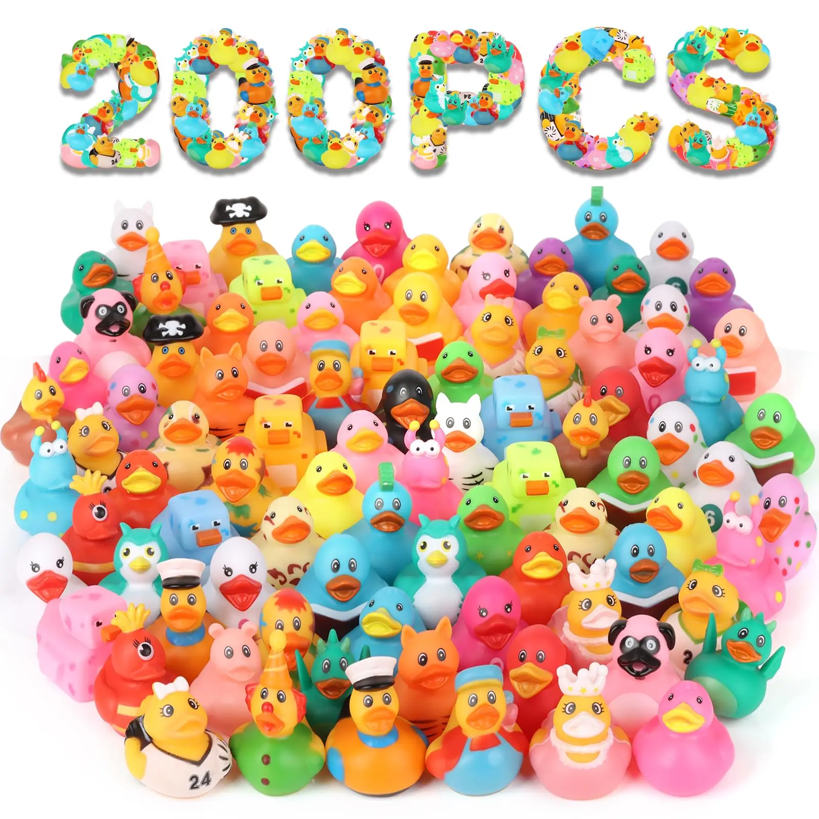 Paquete de 200 patos de goma a granel, patos Jeep para patos, patos para jeeps surtidos, juguetes de baño, pato flotante para niños, baby shower