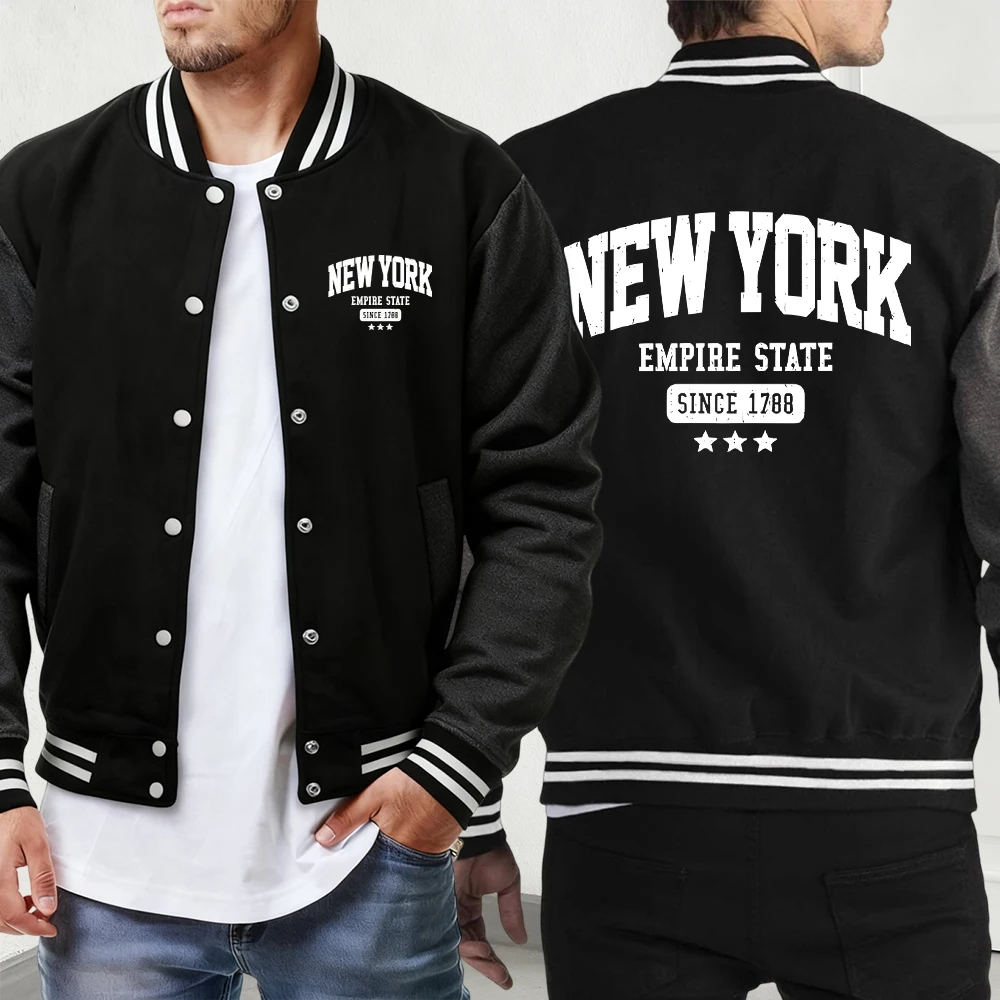 

California Chicago Houston University Print Man Coat Warm Pocket Jackets Fashion Street Menswear Autumn Loose Baseball Uniform