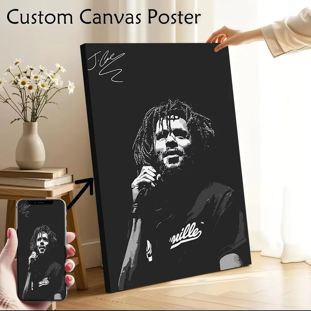J Cole Portrait Printed Canvas Poster Custom Pictures Wall Art Canvas Painting for Modern Living Room Paintings Wand Deko Luxury