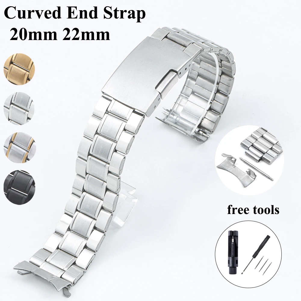 20mm 22mm Stahl Uhrenarmband gebogenes Ende Uhrenarmband Edelstahl Uhr Metallarmband Ersatz für Rolex Herrenuhrenarmband