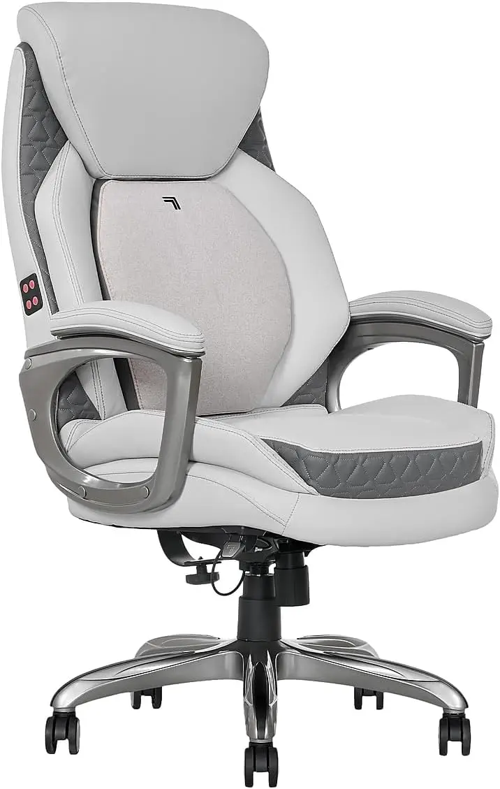 

Sharper Image S600 Active Lumbar Ergonomic Bonded Leather Swivel Executive Massage Chair, White/Gray