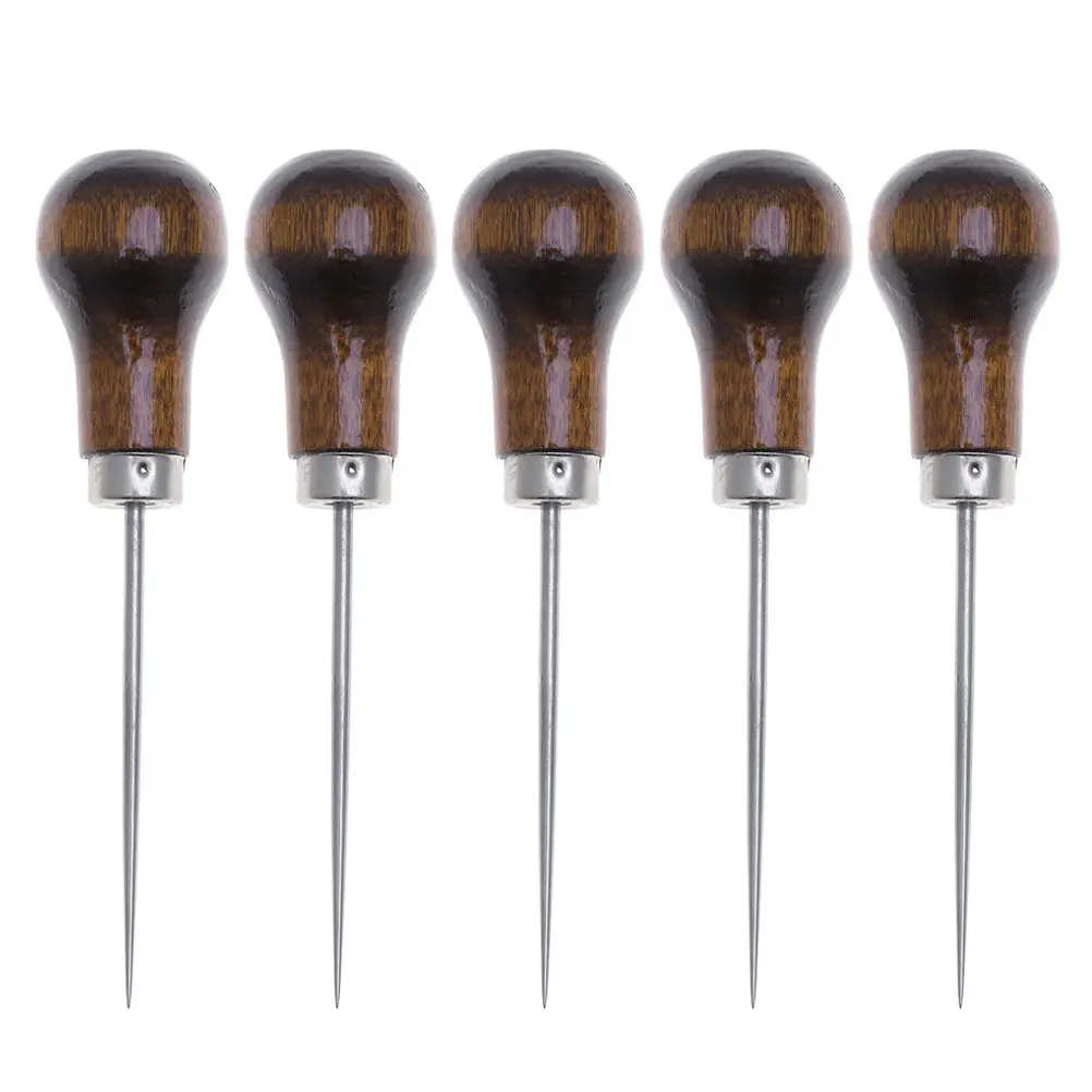 5Pcs Steel Scratch Awl Tool Wooden Handle for Craft Sewing Handsewing Awls for Patchwork Upholstery Canvas Tent Repair