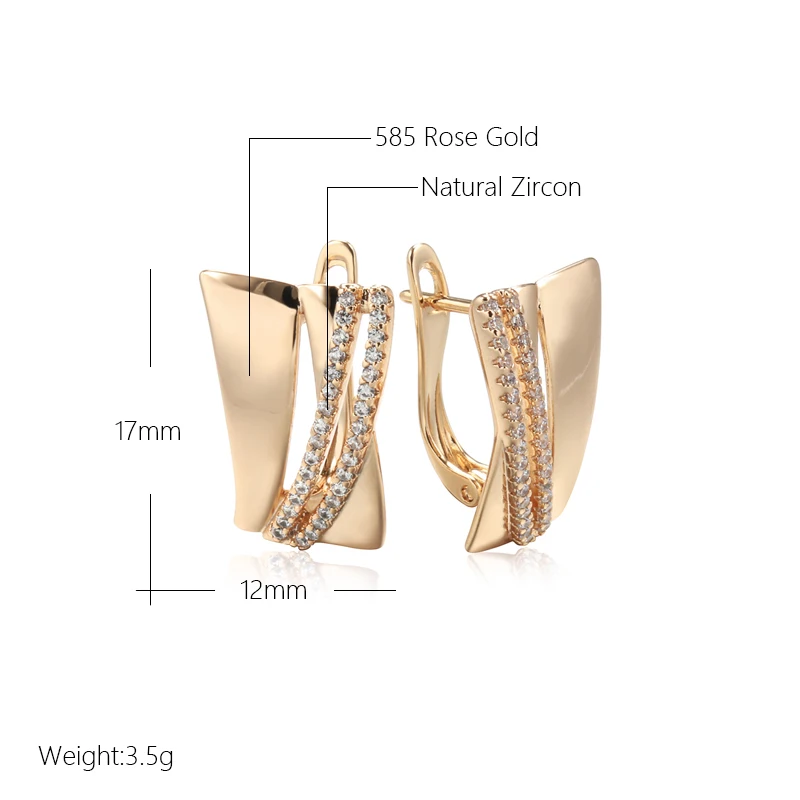 Kinel Hot Glossy Big Dangle Earrings for Women 585 Rose Gold Color With Natural Zircon Retro Ethnic Wedding Fine Daily Jewelry