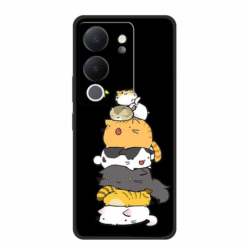 Funda For Vivo V30 Lite Case Cute Cartoon Cat Black Silicone Shockproof Soft Phone Cases For Vivo V30 Lite Back Cover Case Bag