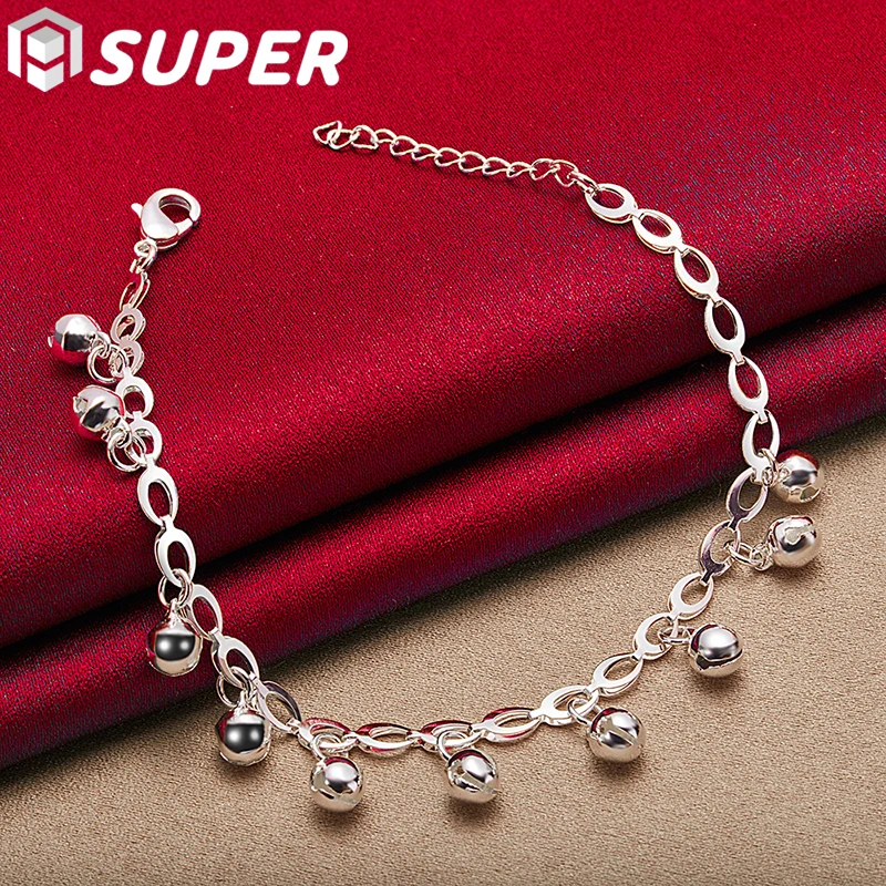 

925 Sterling Silver Bead Ball Bell Chain Bracelet For Women Fashion Charm Wedding Engagement Party Jewelry