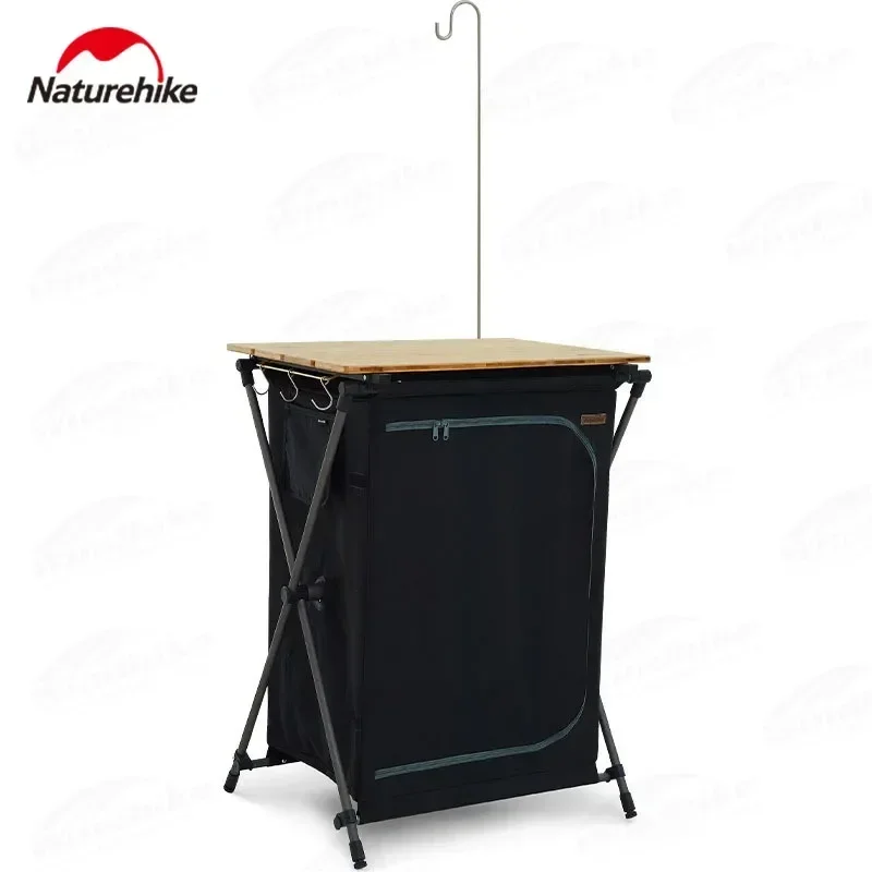 Natureifa-Armoire de cuisine pliante avec poteau de lampe, étagère de rangement pour ustensiles de cuisine, camping, barbecue, grand espace extérieur, 5 couches