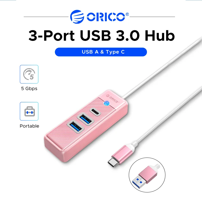 ORICO USB3.0 Hub 5Gbps 3 Ports Docking Station with USB-A & Type-C Port Portable USB C Splitter Adapter for Laptop PC