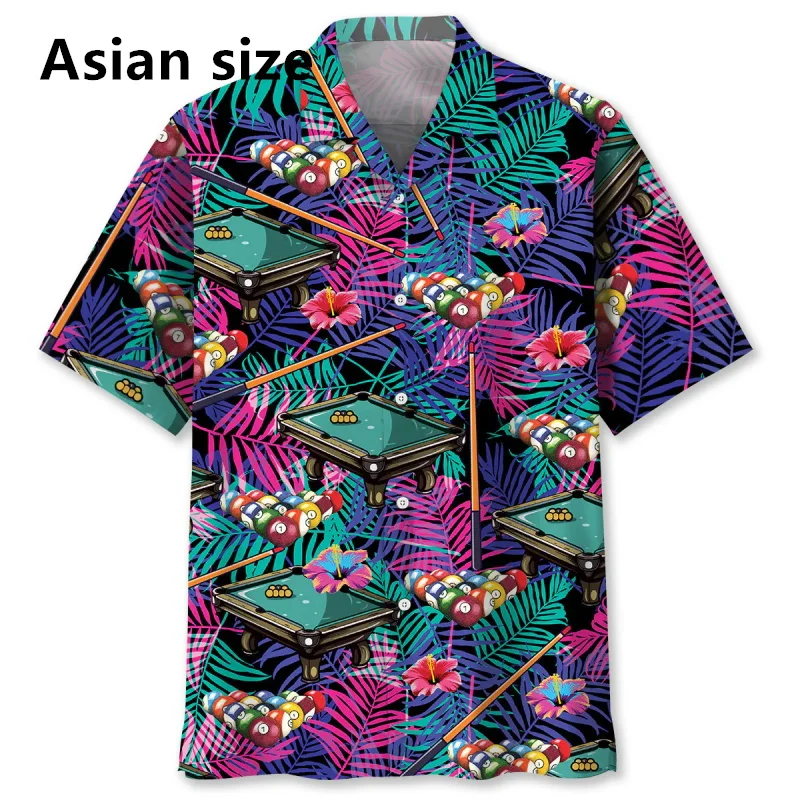 

Гавайские рубашки для бильярдных игр с полным принтом для мужчин, летние повседневные мужские пляжные рубашки с короткими рукавами, блузка, рубашка Aloha на пуговицах