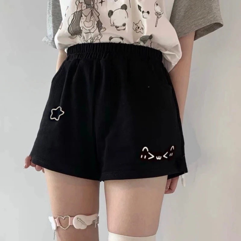 المرأة طباعة لطيف القطن السراويل Pantalones Kawaii فضفاض عادية Cutecore قيعان موضة مرونة الخصر الصيف واسعة الساق سراويل قصيرة