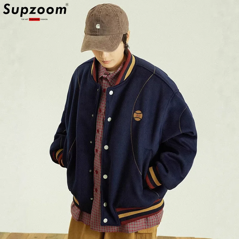 

Supzoom Новое поступление с буквенным рукавом в рубчик, осенне-зимний топ, модный повседневный свободный кардиган с вышивкой, пальто-бомбер, бейсбольная куртка