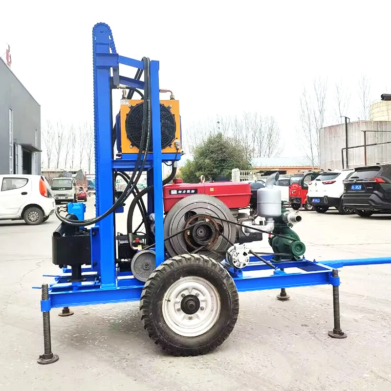 Low-Maintenance 22-35HP Portable Hydraulic Diesel Drilling Rig With Gearbox Pump-Multifunctional Water Well Rig Max 200m Depth