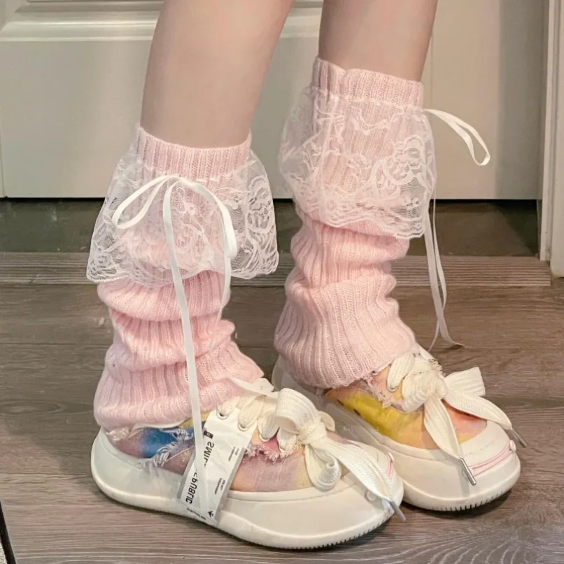 Leg Warmers Ankle Womens Bow Winter Warm Stretch Knitted Thermal Ladies Thick Wool Cuff Boot Socks Calf Female Gaiter Lolita