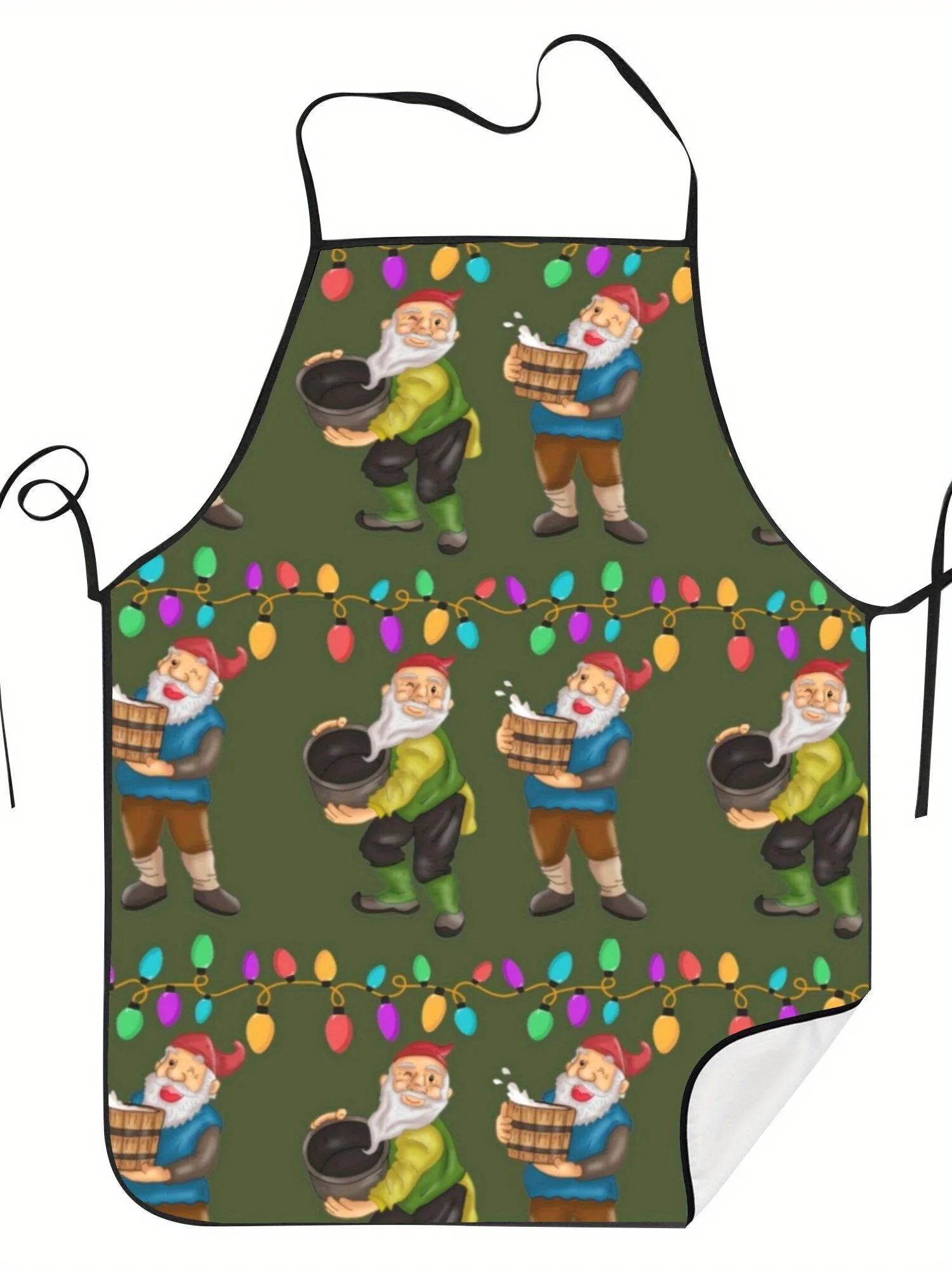 Christmas Light Two Brew Gnome Dark Green Repeat Print Waterproof Apron Unisex Adult Kitchen Baking Holiday Lover Holiday Gift