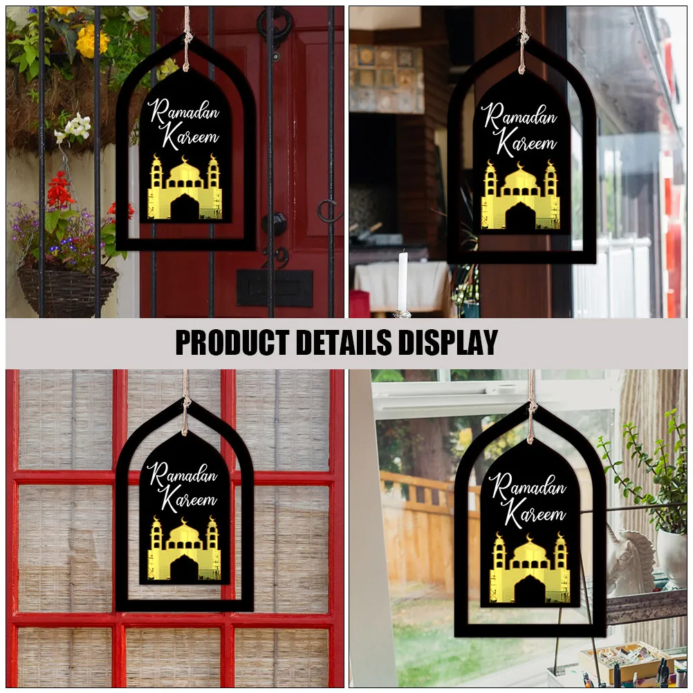 Ramadan Door Sign Eid Mubarak Hanging Ornament Sturdy Acrylic Wood Craft Delicate Arabic Design Party Layout Home Shop Window