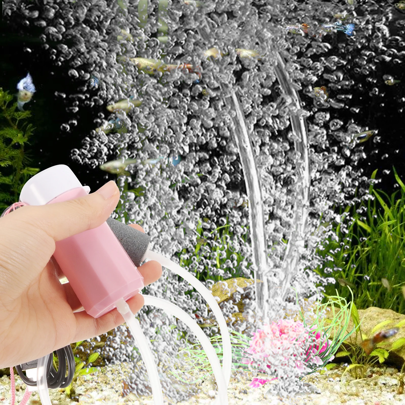 

USB Oxygen for Fish Tank Pink Aquarium Air Pump Silent Large Airflow Portable Aquarium Aerator Mini Size Pet Supplies