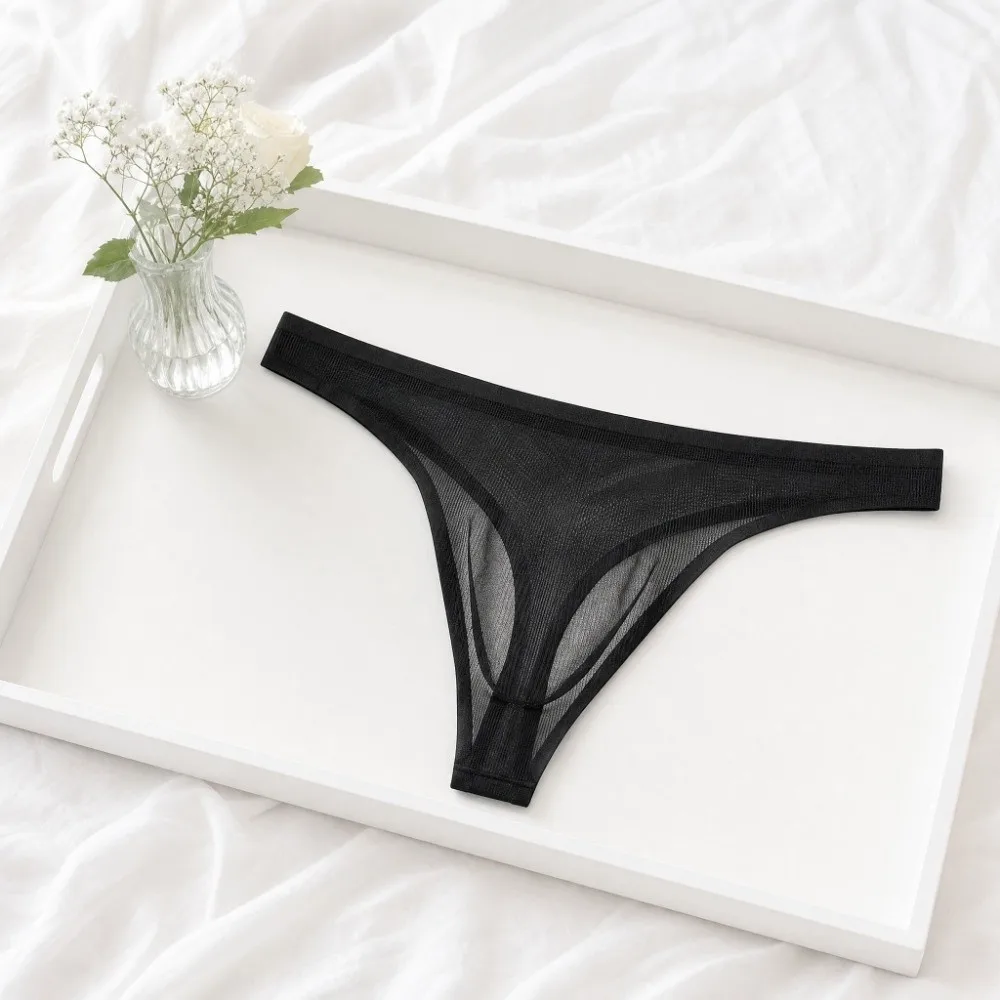 

Comfortable Low Waist Men Ice Silk Thongs Thin Strap Underpants Men's Panties Solid Color T-back Male Briefs Male