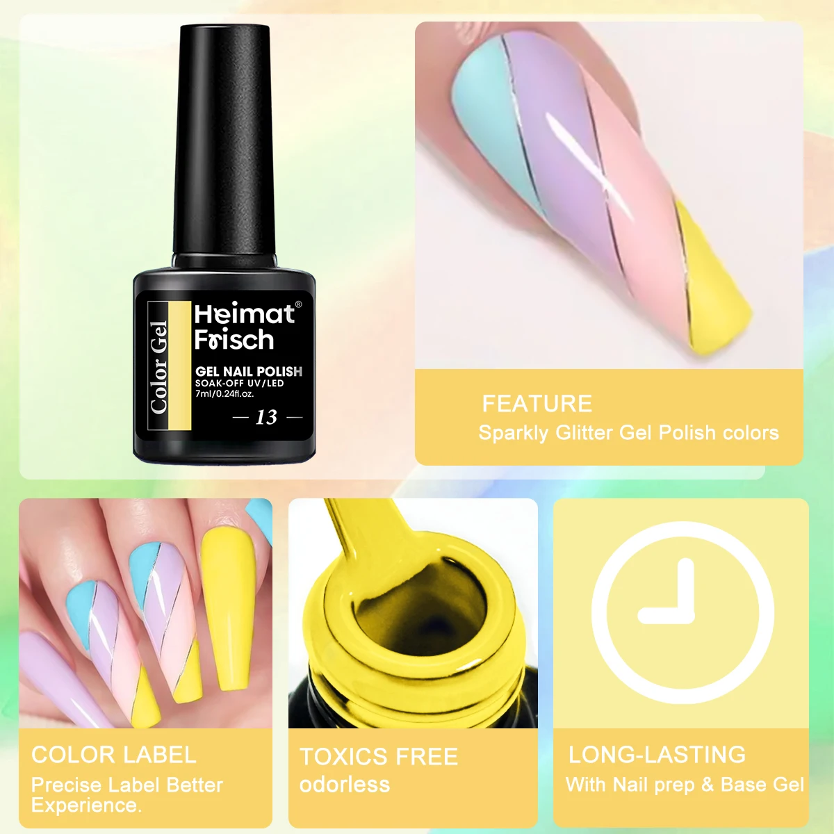 Juego de esmalte de uñas en gel macarrón de 12 piezas, con colores dulces vibrantes, acabado brillante y sin alcohol.