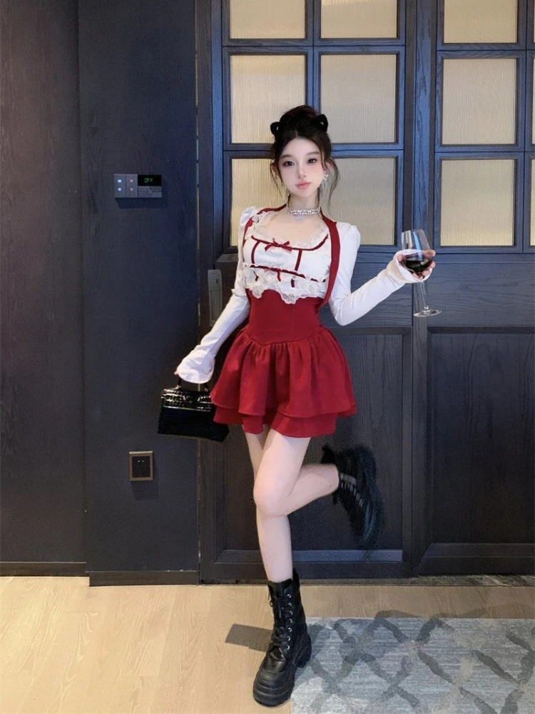 French Elegant Casual 2 Piece Skirt Suit Women Slim Bodycon Blouse + High Waist Vintage Sweet Mini Skirt Fashion 2024 Spring