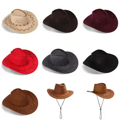 Sombrero de vaquero de gamuza occidental para hombre y mujer, gorros de vaquera a la moda, vestido elegante de West, sombreros de fiesta, gorra Unisex