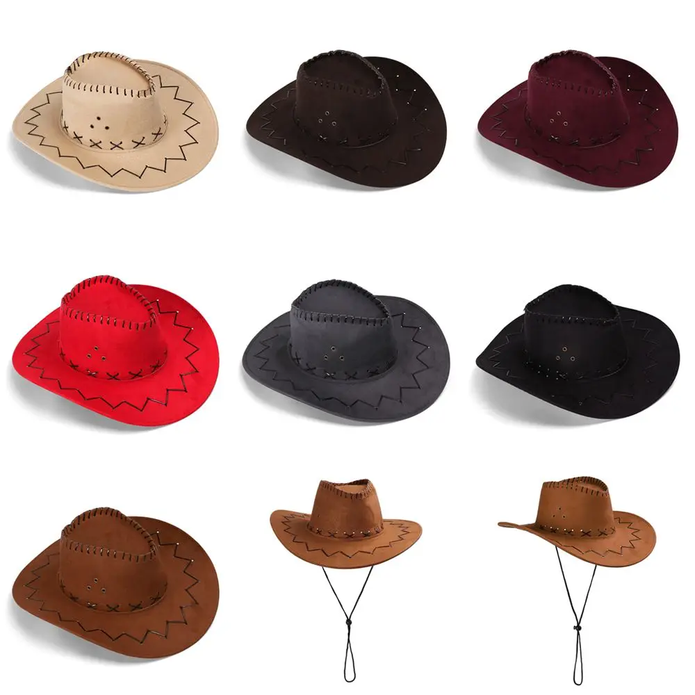 Kobiety mężczyźni kapelusz kowbojski zachodnie zamszowe kowbojki kapelusze moda zachodnia przebranie ozdoby do włosów imprezowe czapka Unisex