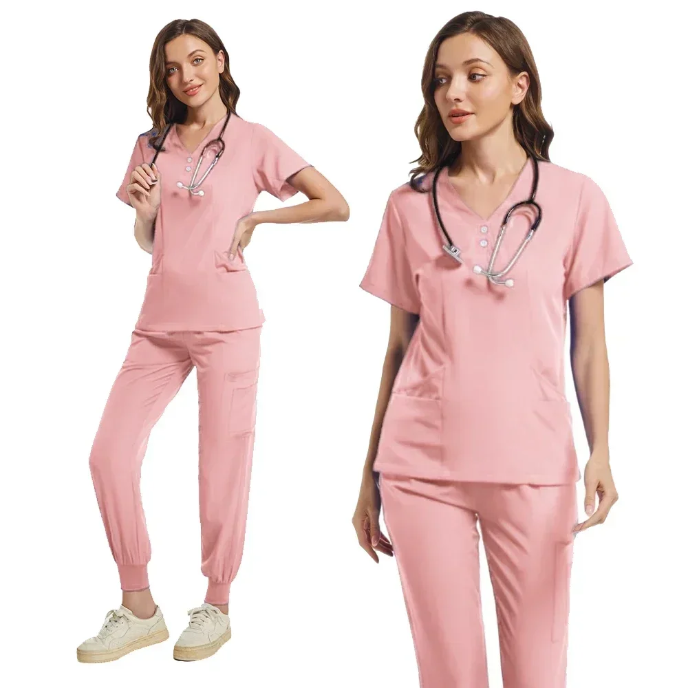 Nova moda salão de beleza spa workwear uniformes cirúrgicos mulher conjunto médico enfermeira clínica médico uniforme clínico calças superiores